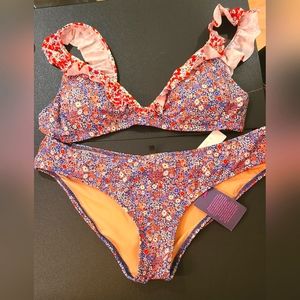 J Crew - Blue and Red Floral 2 Piece Swimsuit- NWT - Size M